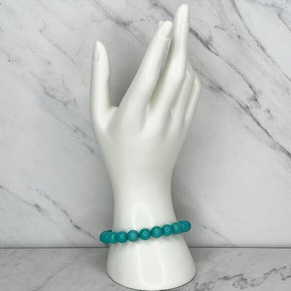 Faux Turquoise Bubble Beaded Gold Tone Chain Stretch Bracelet - Picture 2 of 6